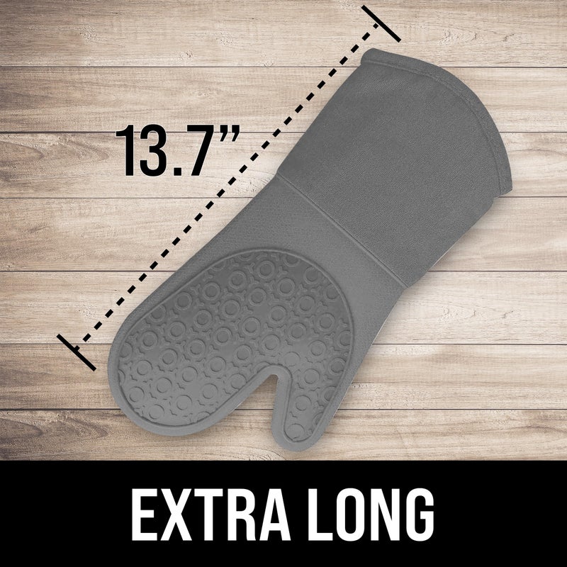 HOMWE BPA-Free Soft Silicone Oven Mitts - Ultra Heat Resistant Oven Mitts with Thick Cotton Liner - Long Slip Resistant Pot Holders, Flexible Oven Gloves - Gray 13.7" - Image 2